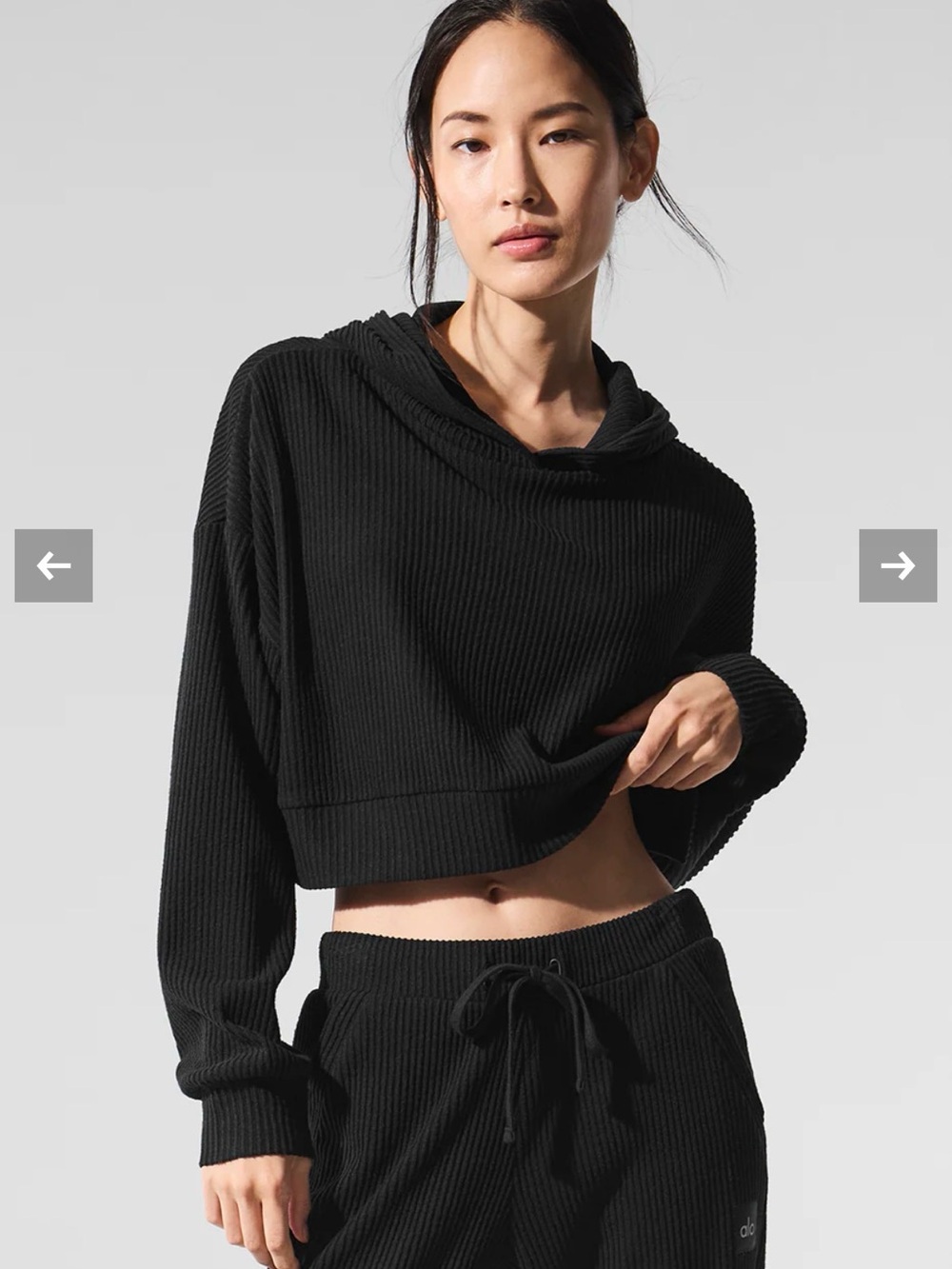 ALO Yoga Muse Set with Top and Shorts Black Ribbed Lounge Set
